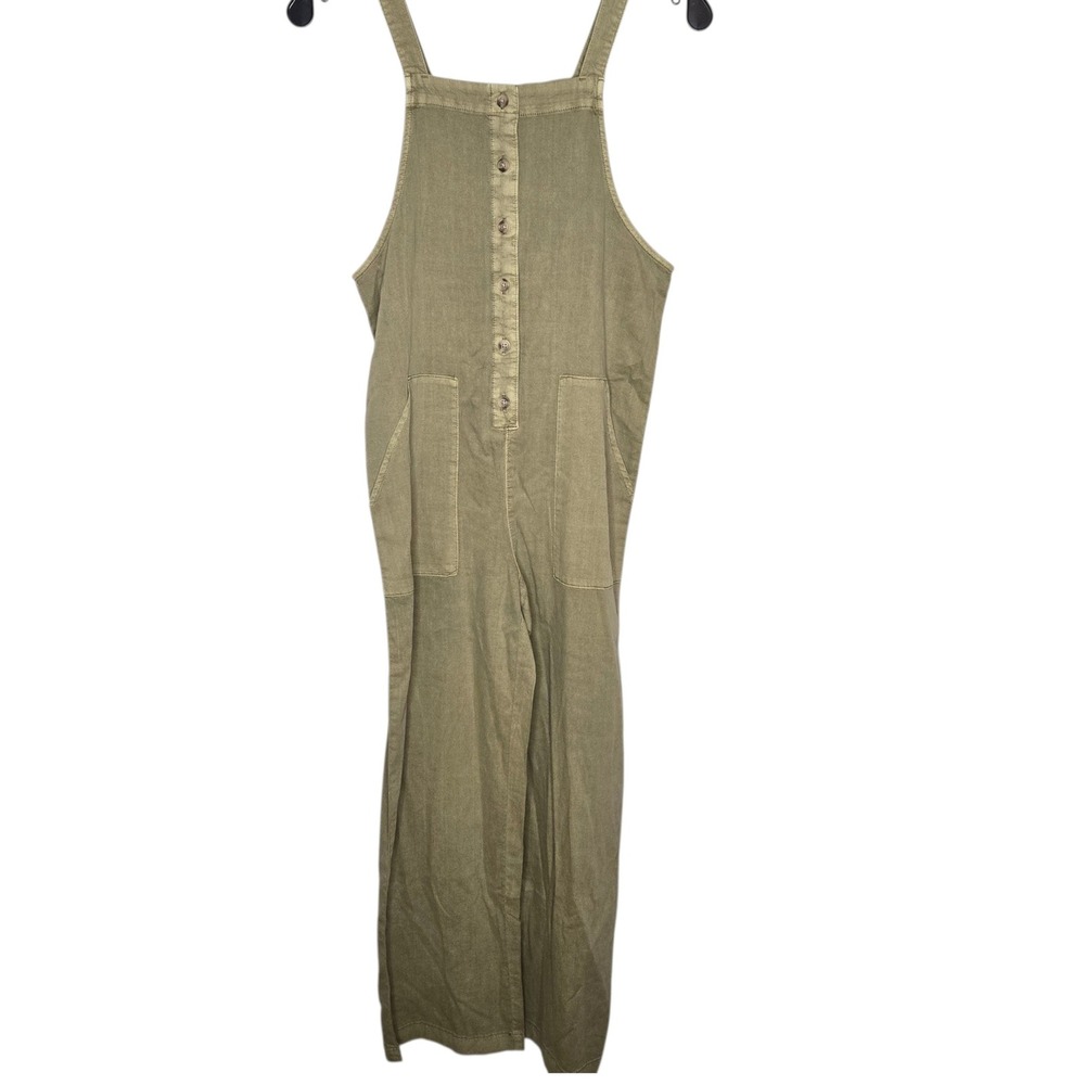 Billabong Olive Green Button Front Utility Jumpsuit Overall cropped womens large